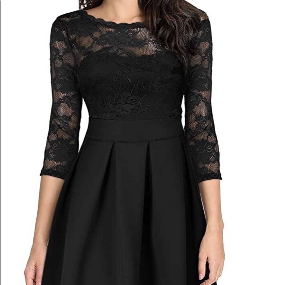 Vintage Floral Lace 2/3 sleeve dress (black)